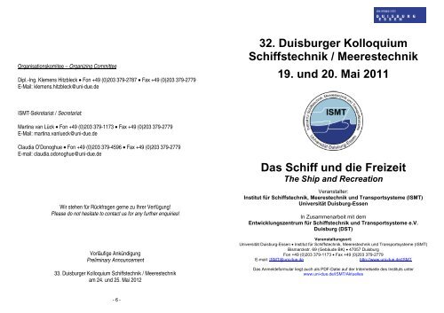 32. Duisburger Kolloquium Schiffstechnik / Meerestechnik 19. und ...