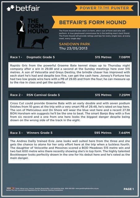 BETFAIR’S FORM HOUND