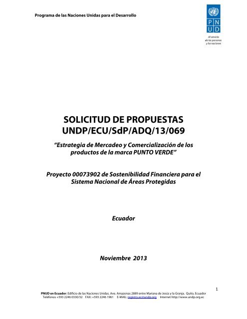 SOLICITUD DE PROPUESTAS UNDP/ECU/SdP/ADQ/13/069
