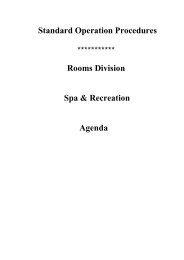 Standard Operation Procedures Rooms Division Spa & Recreation Agenda