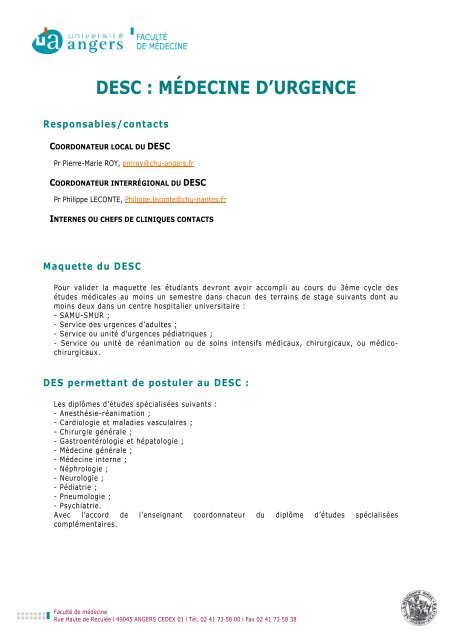 DESC : MÉDECINE D'URGENCE - Faculté de Médecine