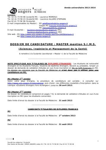 DOSSIER DE CANDIDATURE  MASTER mention S.I.M.S