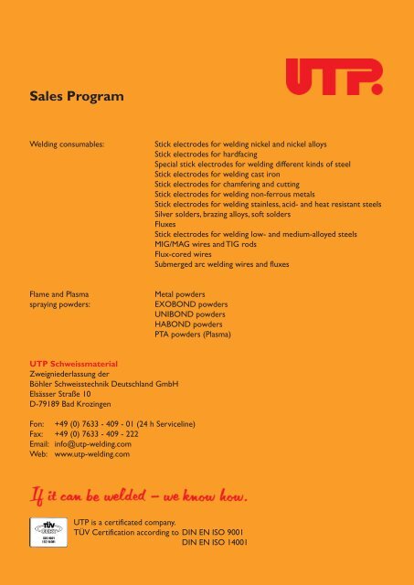 Sales Program - UTP Schweissmaterial