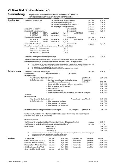 VR Bank Bad Orb-Gelnhausen eG Preisaushang