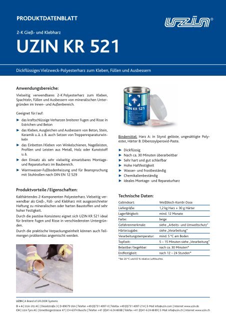 UZIN KR 521 PRODUKTDATENBLATT