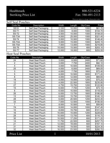 Healthmark 800-521-6224 Steriking Price List Fax: 586 ... - Support