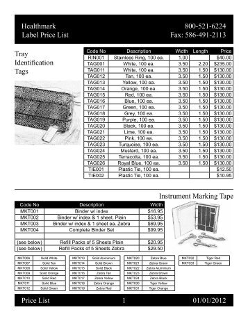 Healthmark 800-521-6224 Label Price List Fax: 586-491-2113 Price ...