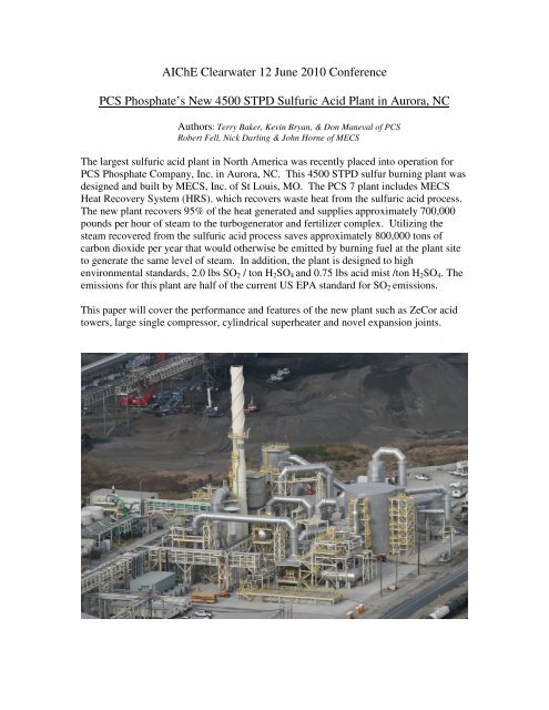 Pcs Phosphate S New 4500 Stpd Sulfuric Acid Plant In Aurora Nc