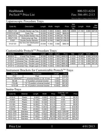 Healthmark 800-521-6224 ProTechTM Price List Fax: 586-491-2113 ...