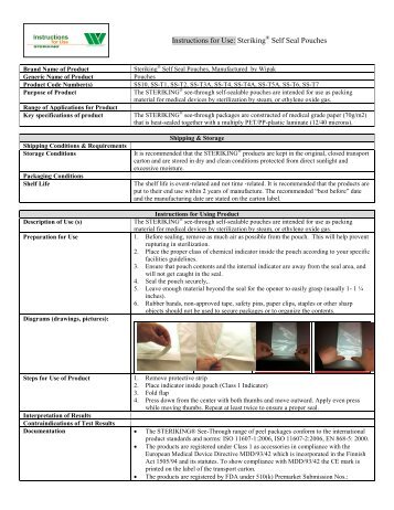 Instructions for Use Steriking Self Seal Pouches