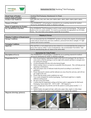 Instructions for Use: Steriking Roll Packaging - Support