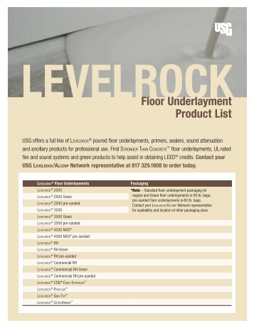 IG1770 Levelrock Floor Underlayment Product List - USG