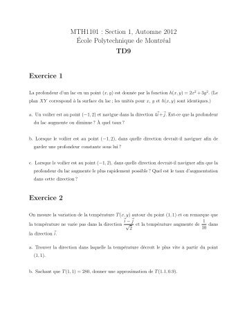 École Polytechnique de Montréal TD9 Exercice 1 Exercice 2