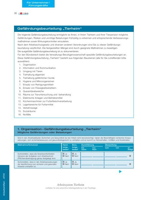 Arbeitssystem Tierheim - VBG