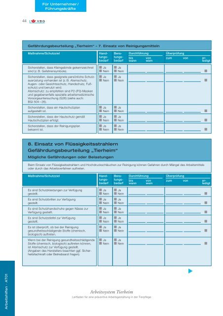 Arbeitssystem Tierheim - VBG