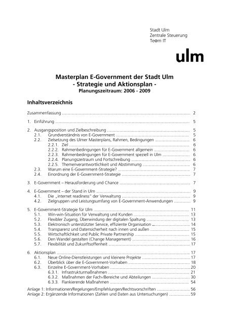 Masterplan E-Government der Stadt Ulm - Strategie und Aktionsplan