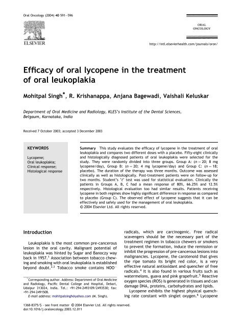 Efficacy of oral lycopene in the treatment of oral ... - ResearchGate