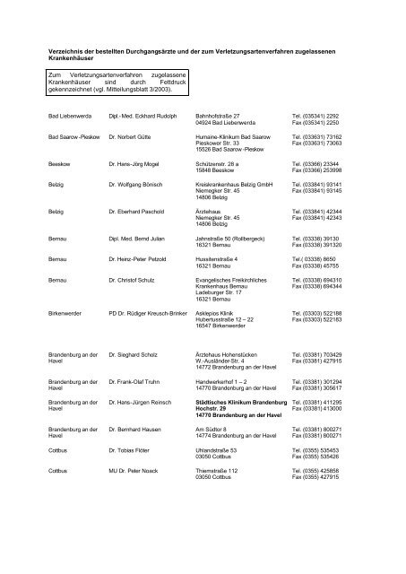 Verletzungsartenverfahren zugelassenen Krankenhäuser