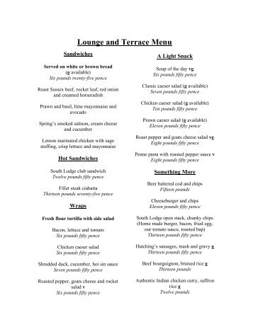 Lounge and Terrace Menu