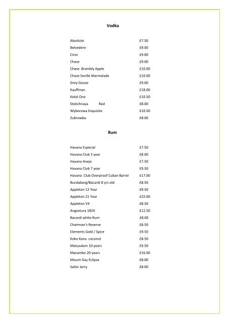 Take a peak at our Bar, Lounge and Terrace menu - South Lodge ...