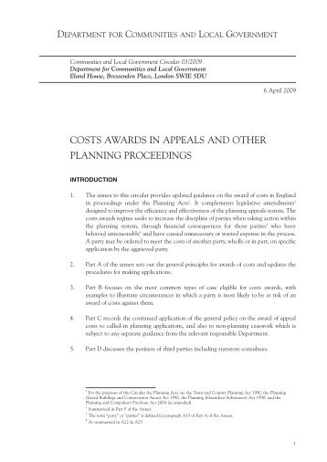 costs awards in appeals and other planning proceedings - Gov.uk