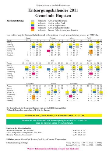 Entsorgungskalender 2011 Gemeinde Hopsten