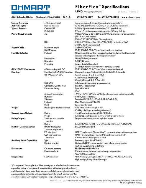 FiberFlex Specifications