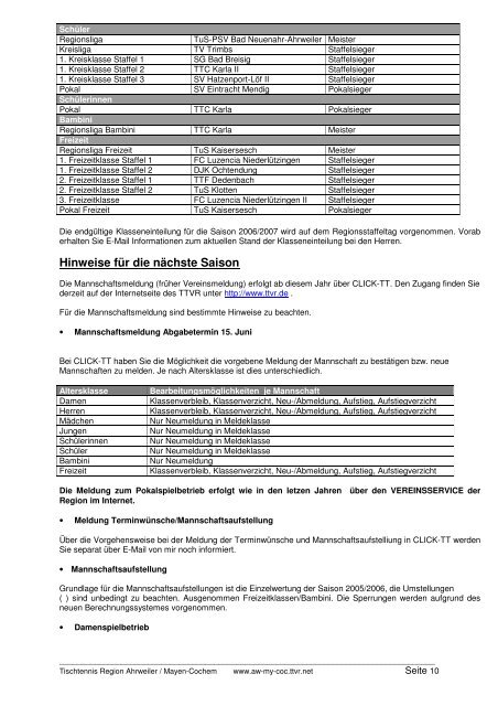 für 2005/2006 und Click-TT in der neuen Saison 2006/2007 - TTVR