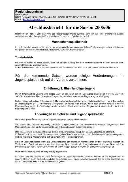 für 2005/2006 und Click-TT in der neuen Saison 2006/2007 - TTVR