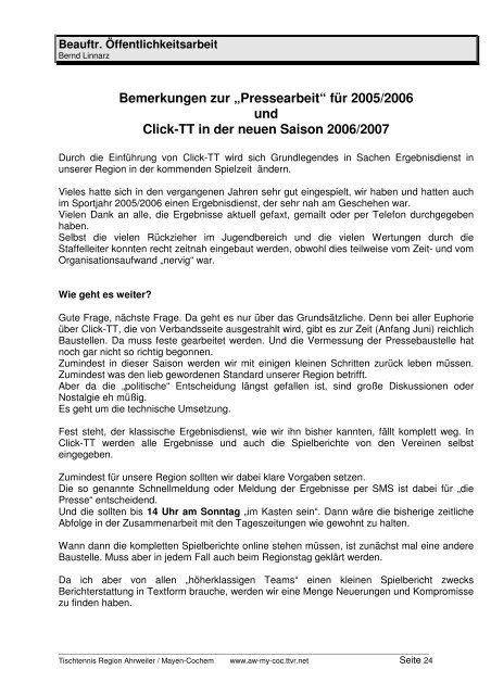 für 2005/2006 und Click-TT in der neuen Saison 2006/2007 - TTVR