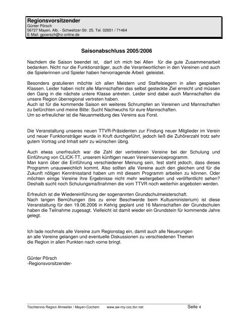 für 2005/2006 und Click-TT in der neuen Saison 2006/2007 - TTVR