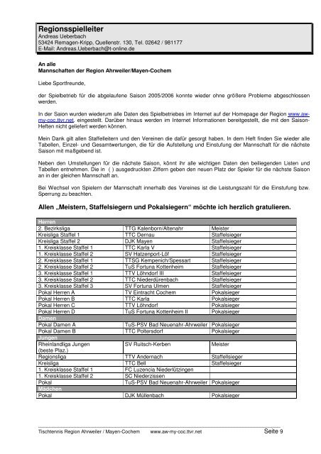 für 2005/2006 und Click-TT in der neuen Saison 2006/2007 - TTVR