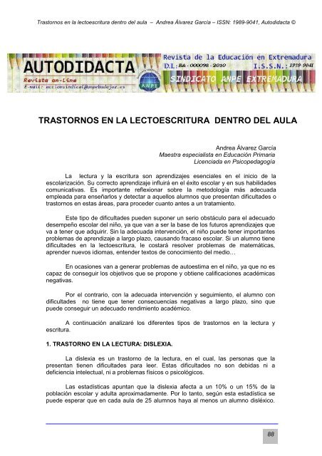 TRASTORNOS EN LA LECTOESCRITURA DENTRO DEL AULA