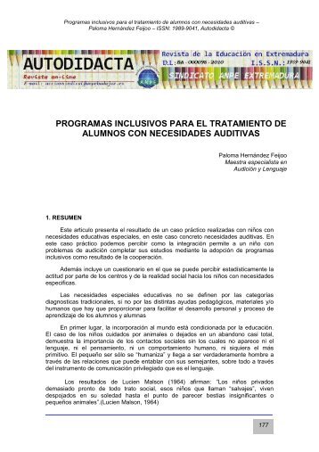 PROGRAMAS INCLUSIVOS PARA EL TRATAMIENTO DE ALUMNOS CON NECESIDADES AUDITIVAS