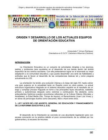 ORIGEN Y DESARROLLO DE LOS ACTUALES EQUIPOS DE ORIENTACIÓN EDUCATIVA