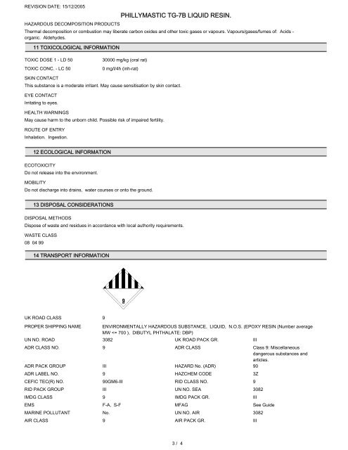 SAFETY DATA SHEET PHILLYMASTIC TG-7B LIQUID RESIN