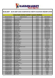 08.08.2009 - 20.09.2009 SANA KAMPANYASI HEDİYE KAZANAN MÜŞTERİ LİSTESİ