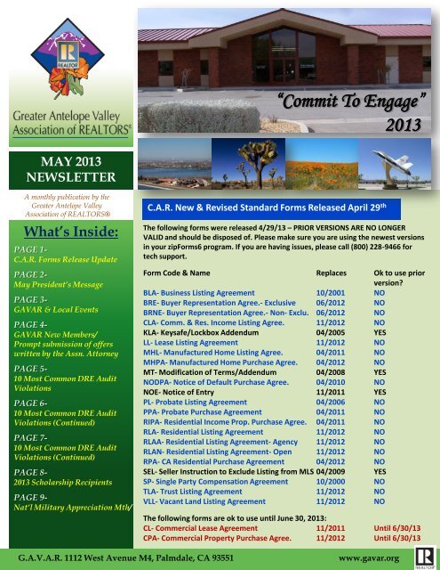 May 2013 - Greater Antelope Valley Association of REALTORS