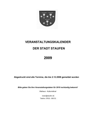 veranstaltungskalender der stadt staufen 2009 - in Staufen im ...