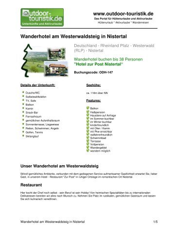 Wanderhotel am Westerwaldsteig in Nistertal - Outdoor-Touristik