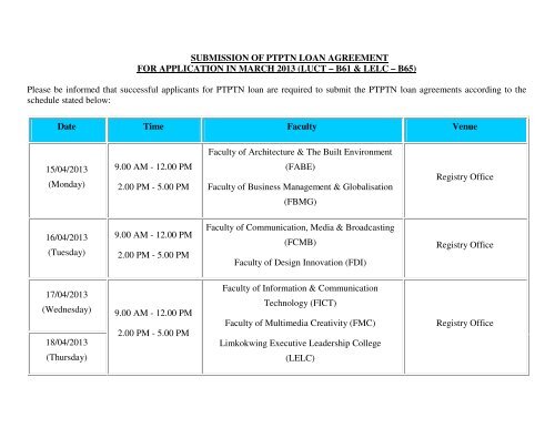 SUBMISSION OF PTPTN LOAN AGREEMENT FOR APPLICATION ...