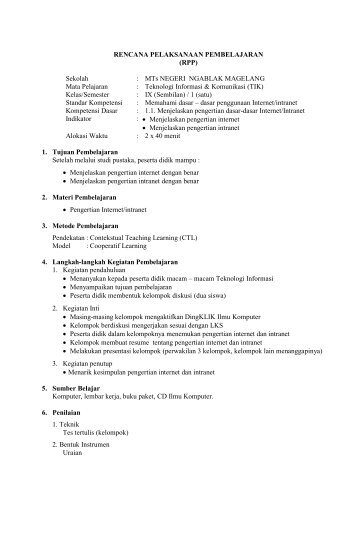 RENCANA PELAKSANAAN PEMBELAJARAN (RPP) - TIK MTs ...