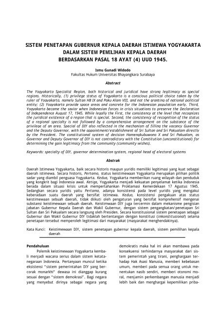 Sistem Penetapan Gubernur Kepala Daerah Fakultas Hukum