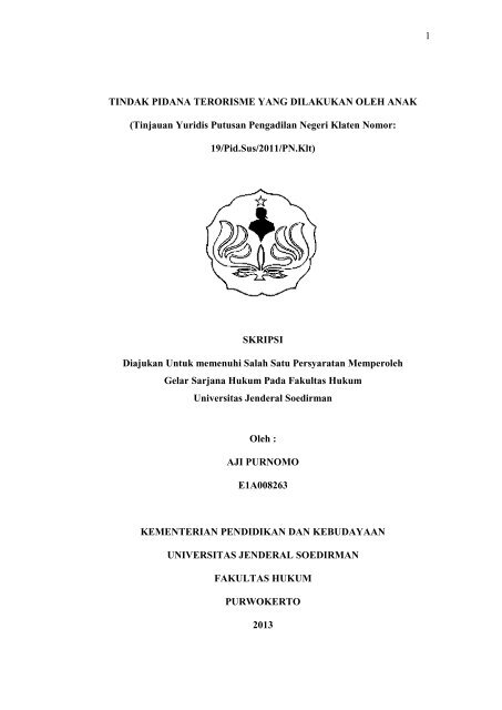 1 TINDAK PIDANA TERORISME YANG DILAKUKAN OLEH ANAK ...