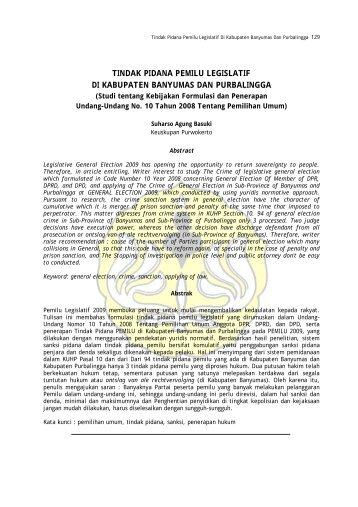 TINDAK PIDANA PEMILU LEGISLATIF DI KABUPATEN BANYUMAS DAN PURBALINGGA