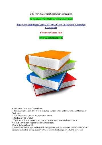 CIS 105 CheckPoint Computer Comparison/ SNAPTUTORIAL