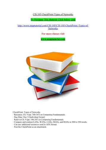 CIS 105 CheckPoint Types of Networks/ SNAPTUTORIAL