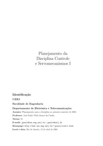 Planejamento da Disciplina Controle e Servomecanismos I - Uerj