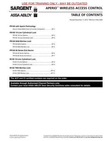 Sargent 2012 Aperio Price List - ASSA ABLOY Americas University