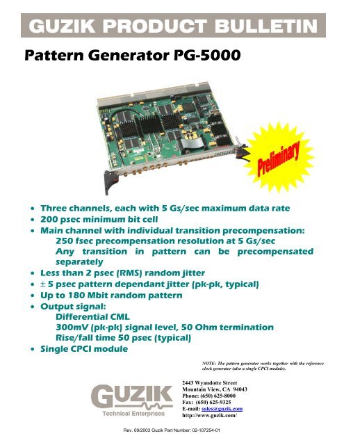 Pattern Generator PG-5000 - Guzik Technical Enterprises